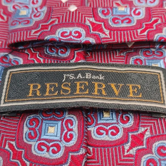Jos. A.Bank Reserve Men's Tie Silk Long Geometric Pattern Red Blue - Picture 4 of 7